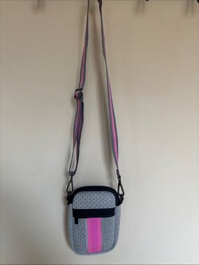 Gray and Pink Crossbody Bag - Adjustable Strap